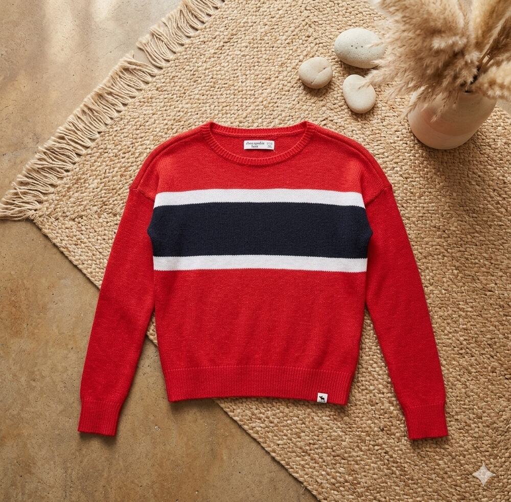 Abercrombie Kids Red Striped Sweater - Size 11/12Y - 100% Cotton - EUC